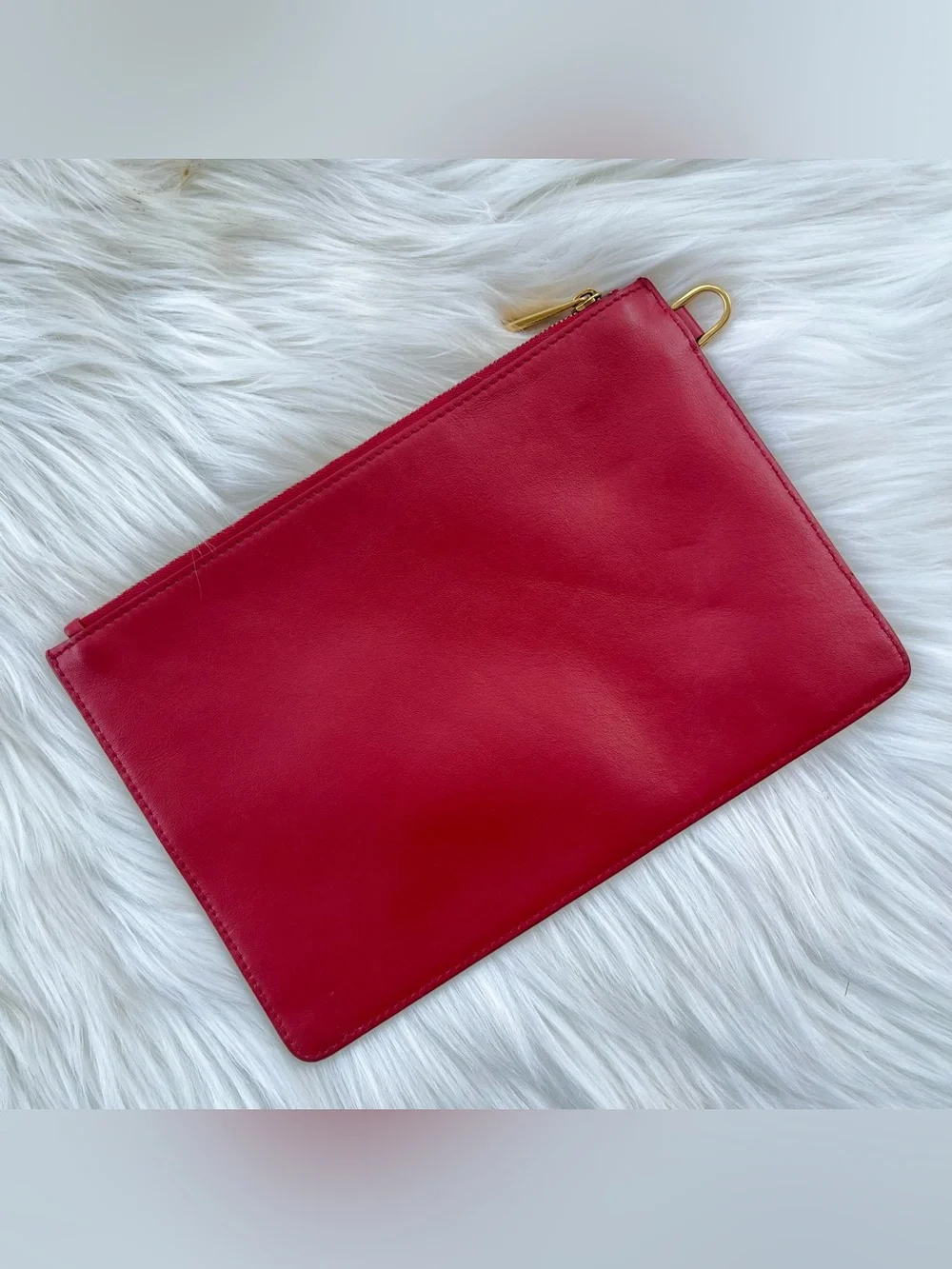 SALVATORE FERRAGAMO Red Leather Letter Envelope Zip Pouchette Wallet Clutch bag